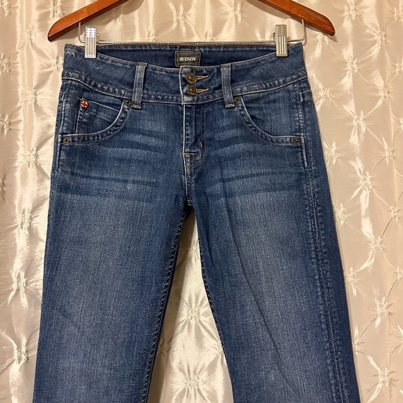 Hudson Signature Midrise Bootcut Denim Jeans Dark Blue Flap Pockets Wide Leg - Picture 3 of 13